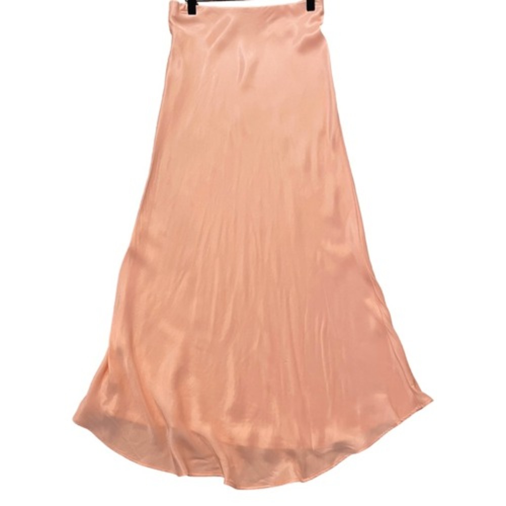 Zara Peach Satin Midi Skirt Bias Cut Viscose Slip Skirt XS Feminine Romantic - Picture 6 of 10